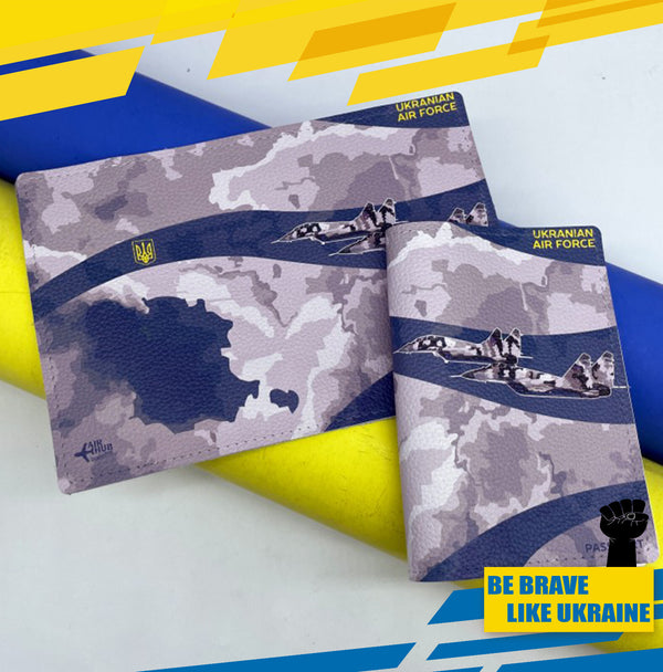 Air Force Fighter. Leather Passport Pocket Travel Wallet Case Cover Ukraine