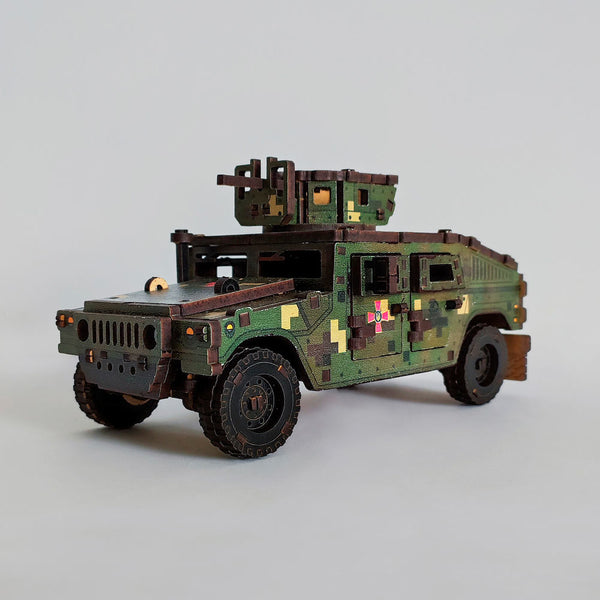 3D Wooden Puzzle Mechanical construction set military Jeep, scale 1:35. Ukraine