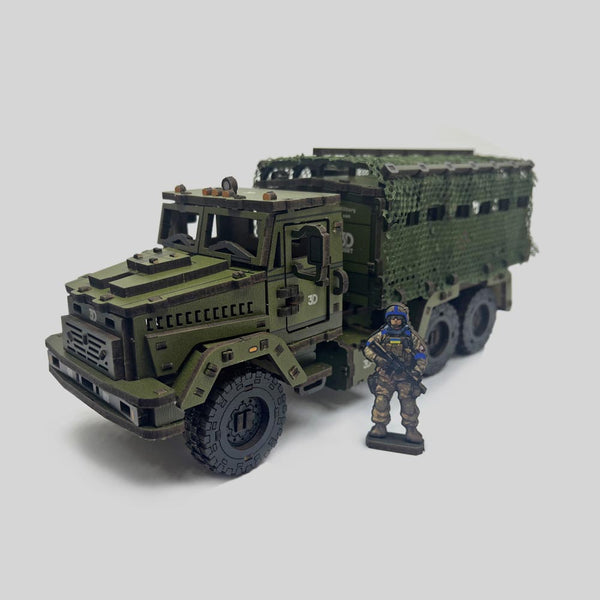 3D Wooden Puzzle KrAZ with kung, scale 1:35. Ukraine