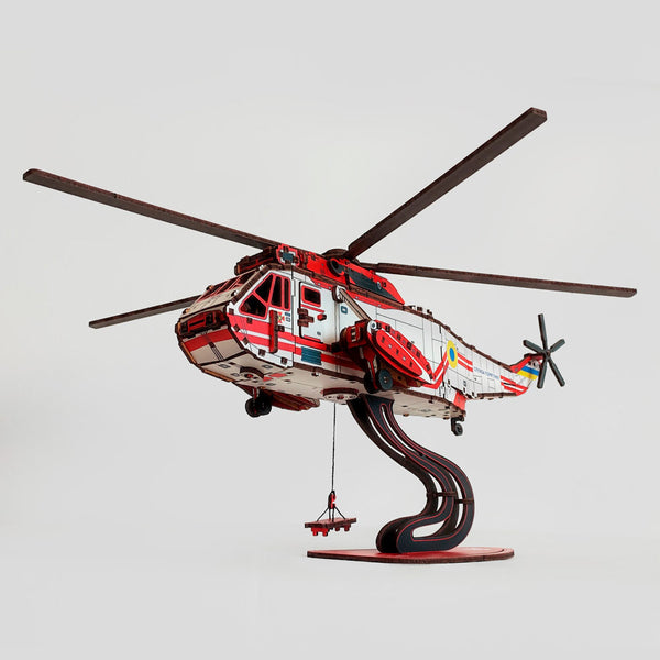 3D Wooden Puzzle helicopter Sea King RED, scale 1:48. Ukraine