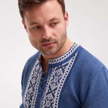 men’s cotton linen t shirt traditional ukrainian vyshyvanka embroidery "cross"