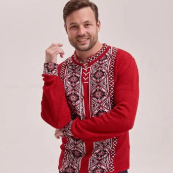 men’s cotton linen t shirt traditional ukrainian vyshyvanka embroidery red rue