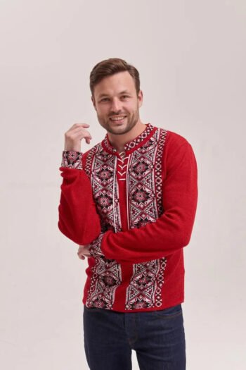 men’s cotton linen t shirt traditional ukrainian vyshyvanka embroidery red rue