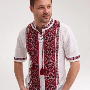 men’s cotton linen t shirt traditional ukrainian vyshyvanka embroidery "zori"