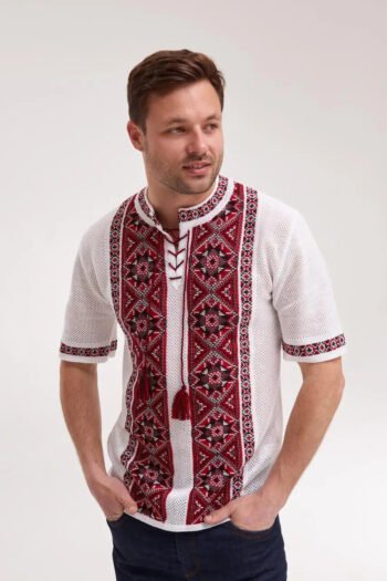 men’s cotton linen t shirt traditional ukrainian vyshyvanka embroidery "zori"