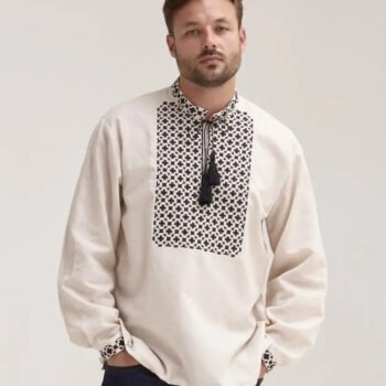 men’s cotton shirt traditional ukrainian vyshyvanka embroidery bandera