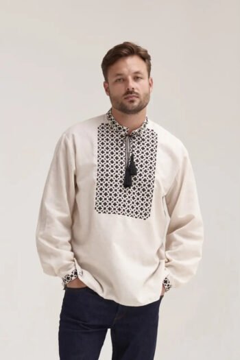 men’s cotton shirt traditional ukrainian vyshyvanka embroidery bandera