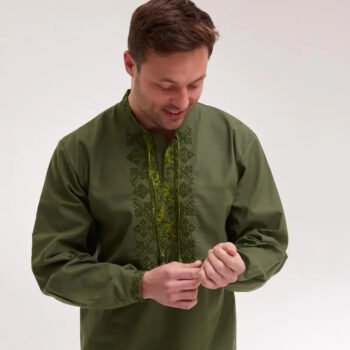 men’s cotton shirt traditional ukrainian vyshyvanka embroidery peremoha