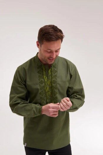 men’s cotton shirt traditional ukrainian vyshyvanka embroidery peremoha