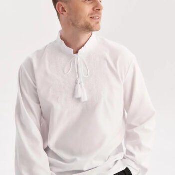 men’s cotton+linen shirt traditional ukrainian vyshyvanka embroidery "zirka"